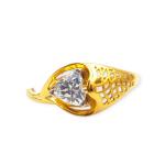 Gold Ladies Ring with Beautiful Design and Heart Shape Stone